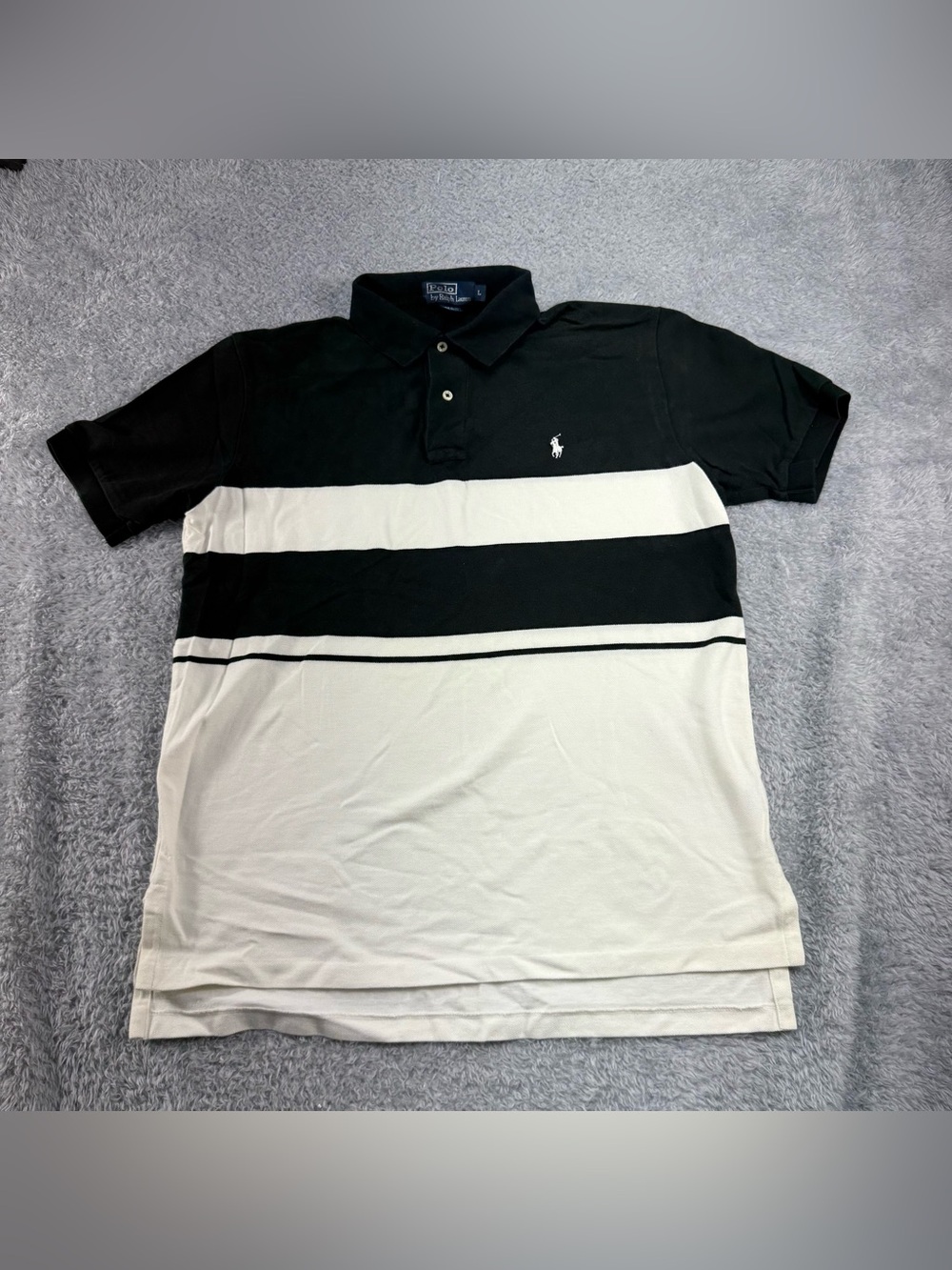 Polo Ralph Lauren Colorblock Polo Shirt Mens Cotton Black White Pony Large *READ